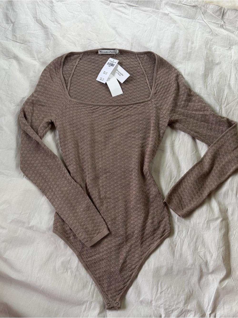 Abercrombie & Fitch Taupe Textured Square-Neck Long Sleeve Bodysuit NWT Small